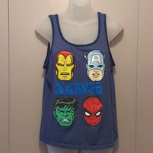 Marvel Comics Universe Four Superheroes Blue Tank Top Size Large
